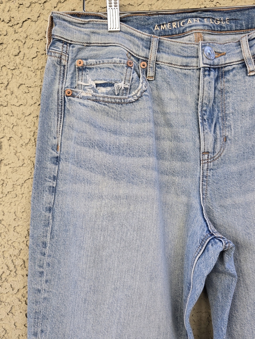 American Eagle 90's Bootcut Light Blue Distressed High-Rise Women's Jeans - Picture 3 of 9